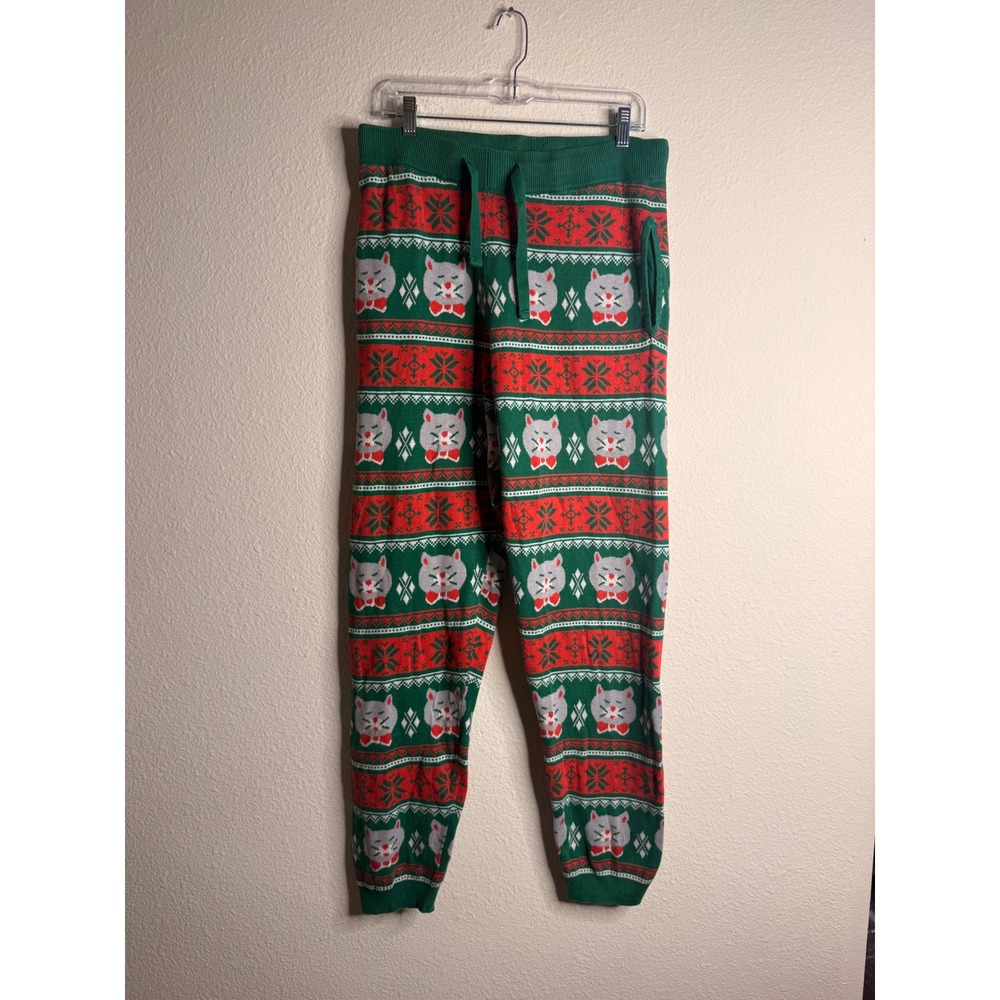 Dec 25th Joggers Mens Fair Isle Cat Pajama Novelty Holiday Christmas XL GreenRed
